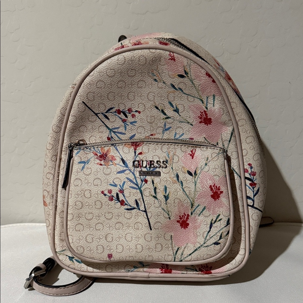 GUESS Cream and Pink Floral Backpack